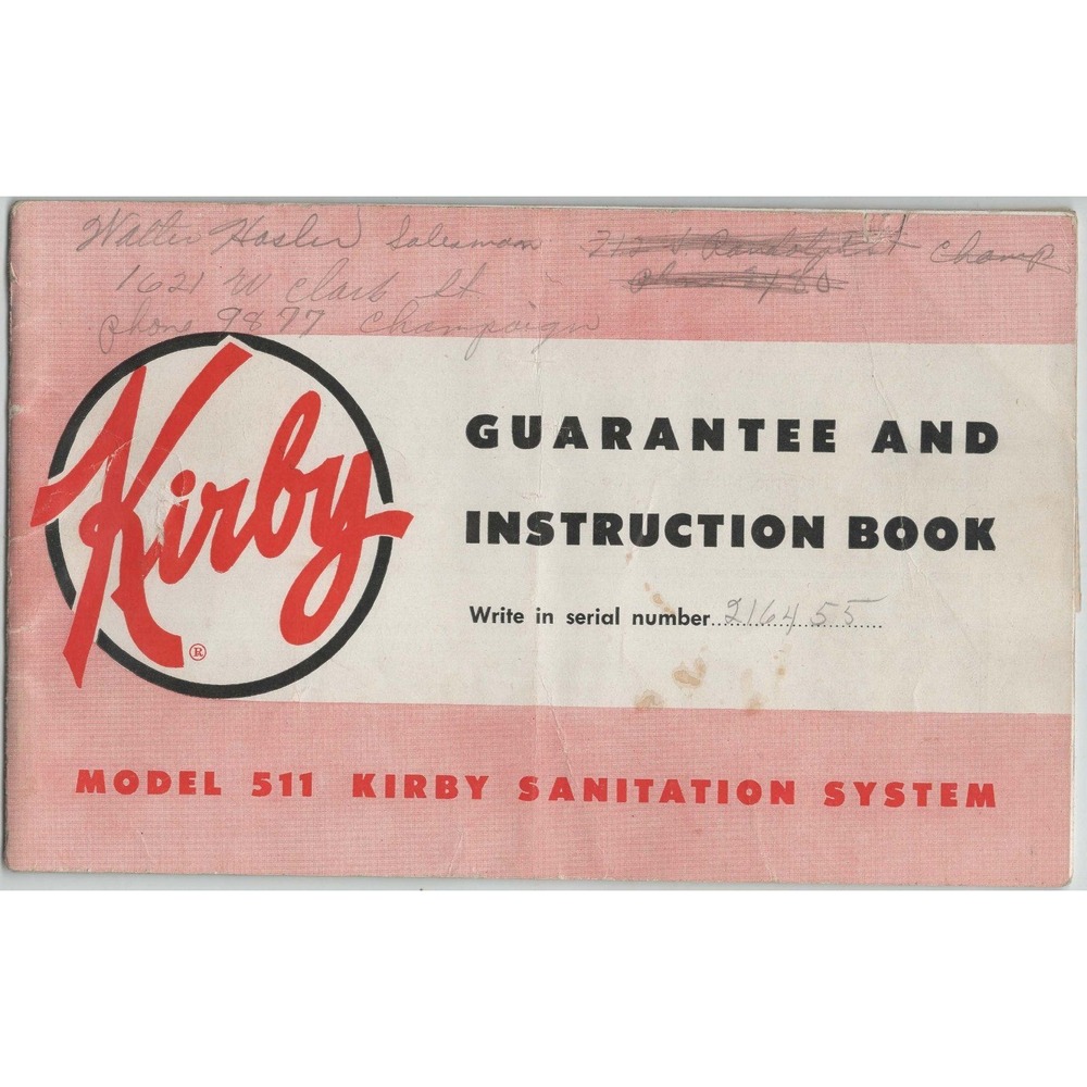 Vintage Kirby Model 511 Sanitation System Instruction Book Manual Scott Fetzer